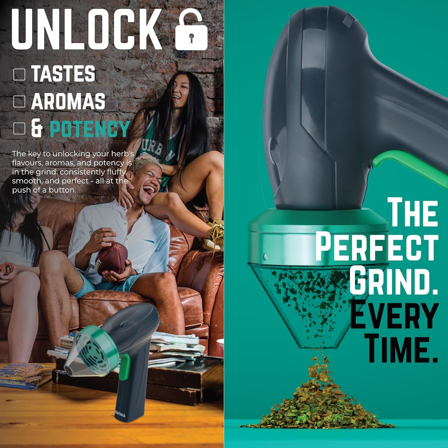 Monster 3.5G Green USB Electric Herb Grinder. Large Capacity Portable Metal Herbal Machine & Spice Mill for the Kitchen