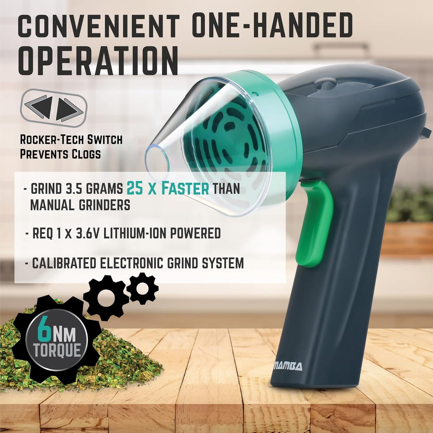 Monster 3.5G Green USB Electric Herb Grinder. Large Capacity Portable Metal Herbal Machine & Spice Mill for the Kitchen