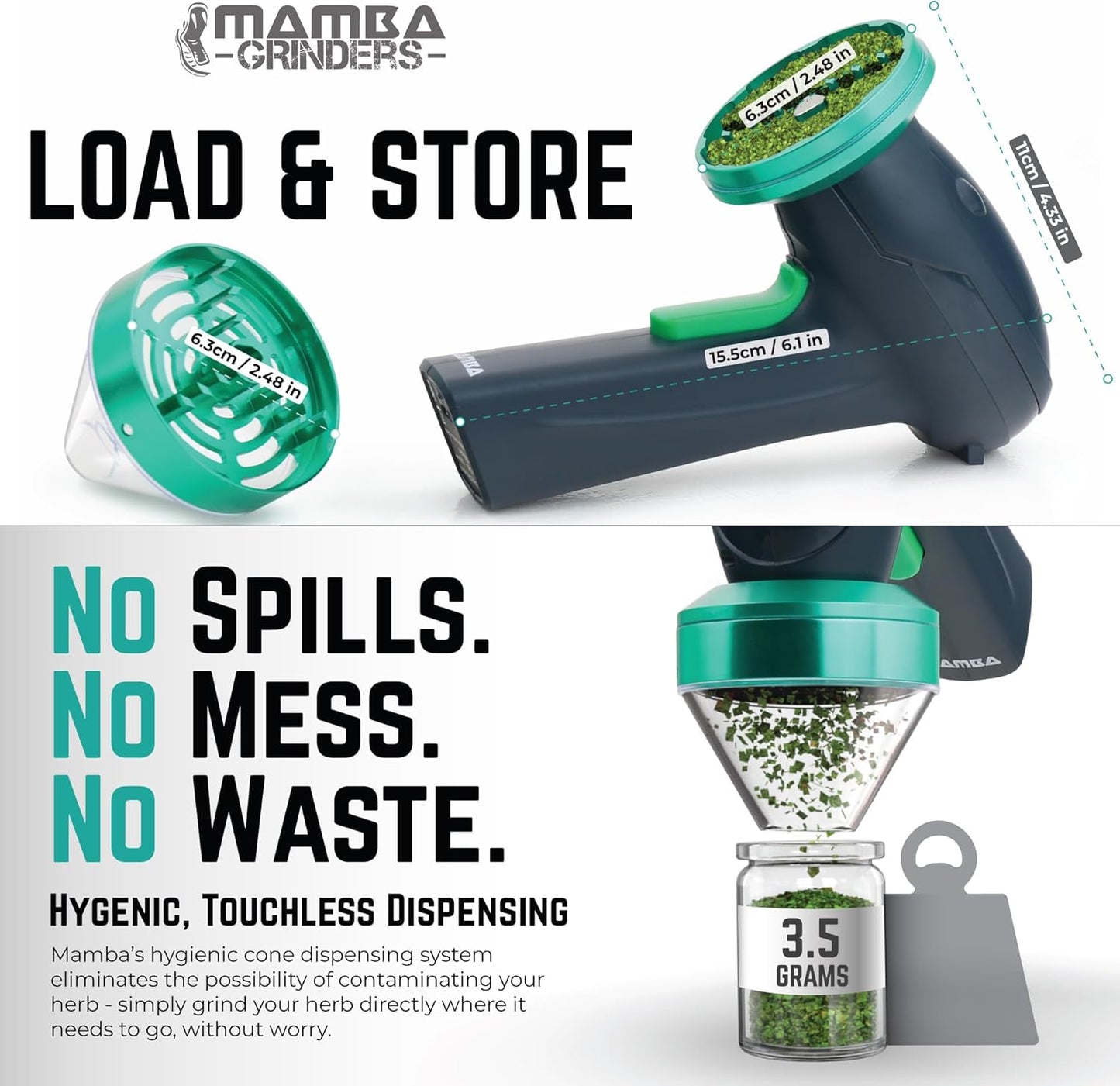 Monster 3.5G Green USB Electric Herb Grinder. Large Capacity Portable Metal Herbal Machine & Spice Mill for the Kitchen